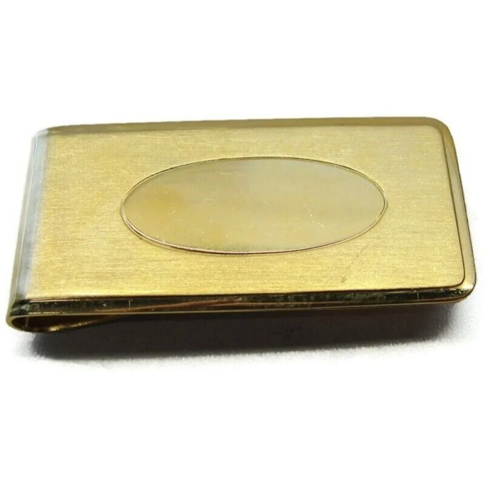 Gold Tone Engravable Money Clip Card Cash ID Holder